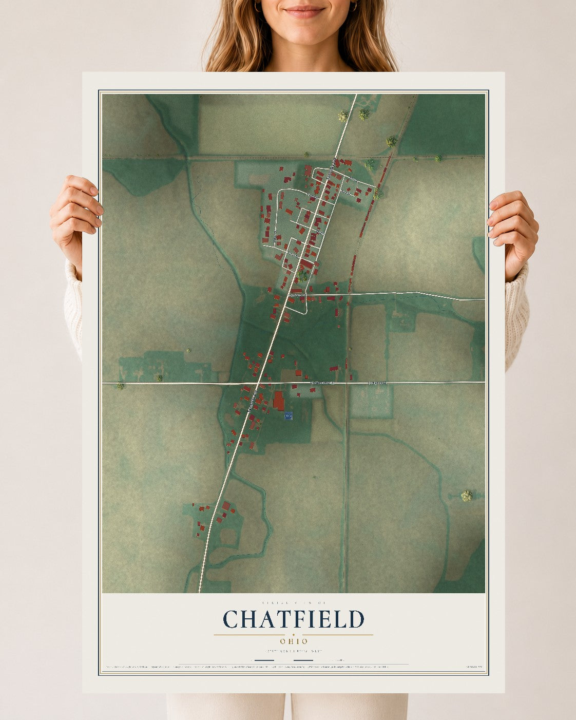 Map of Chatfield, Ohio, 24 x 36 inch unframed archival matte print