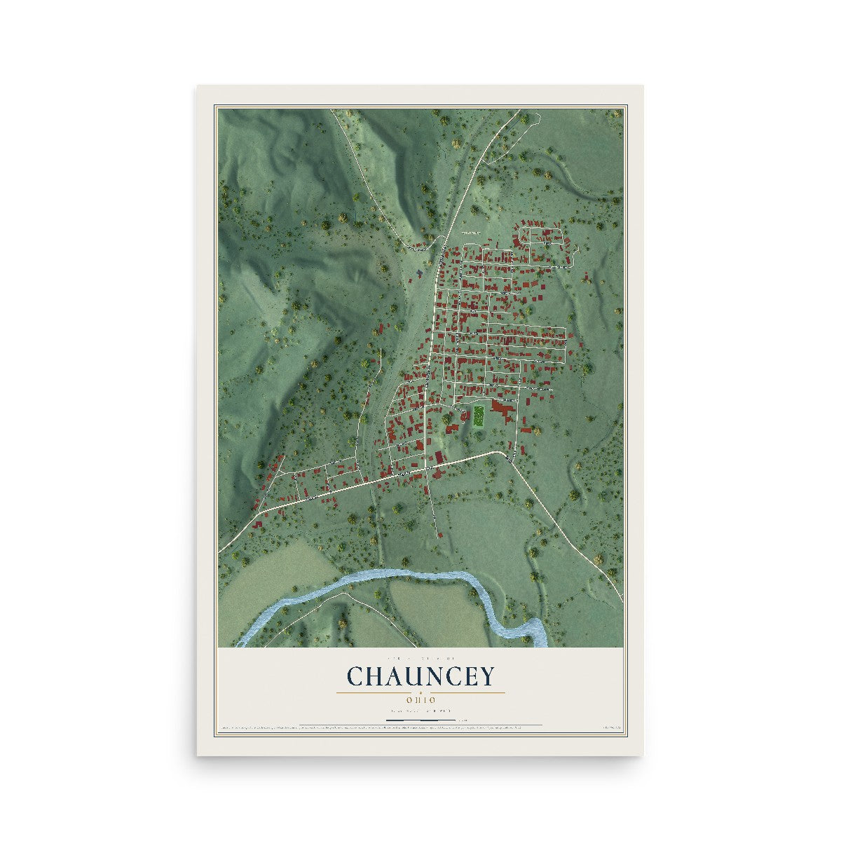 Map of Chauncey, Ohio, 12 x 18 inch unframed archival matte print