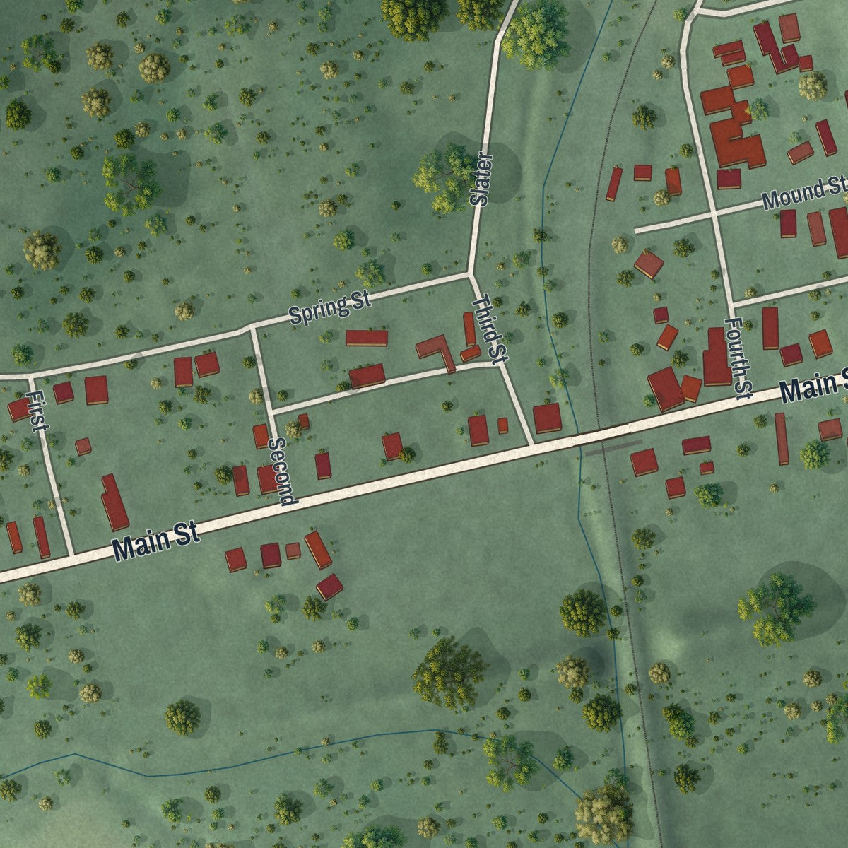 Second close-up of the map of Chauncey, Ohio print showing more streets and buildings