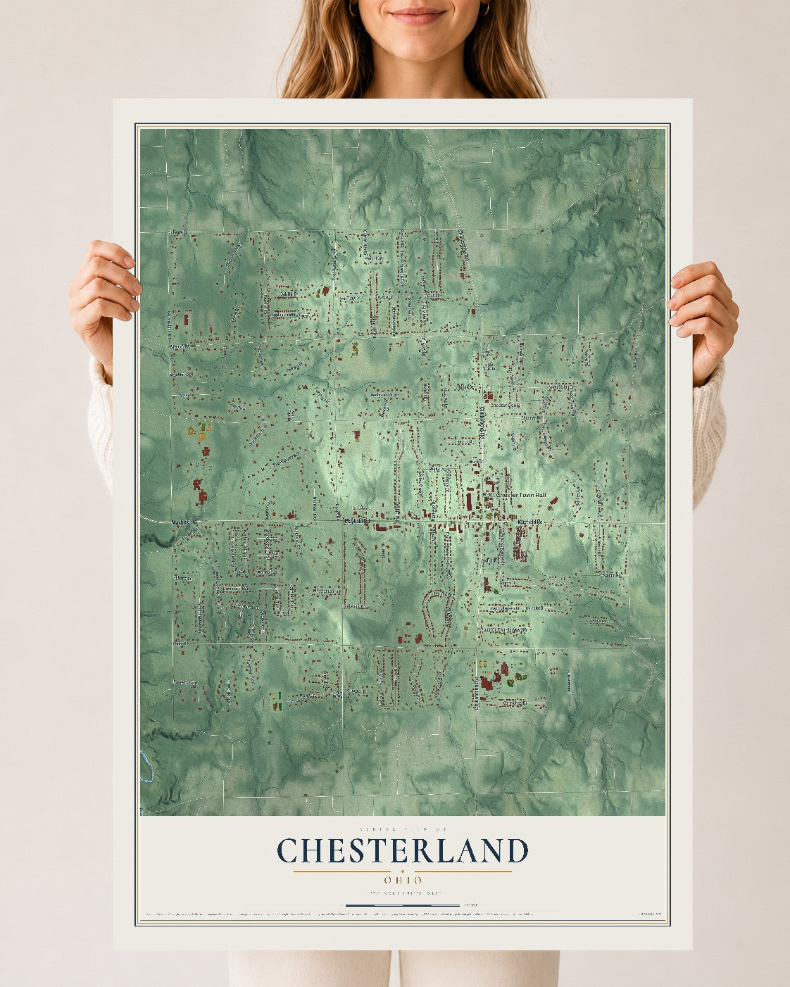Map of Chesterland, Ohio, 24 x 36 inch unframed archival matte print