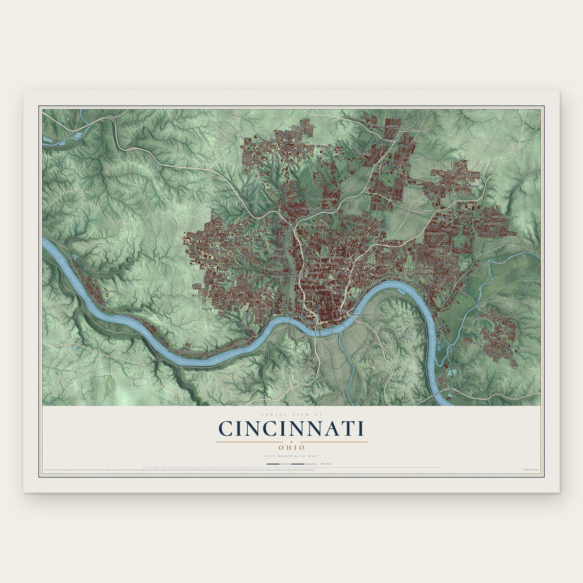 Cincinnati, Ohio Print map print, the full design