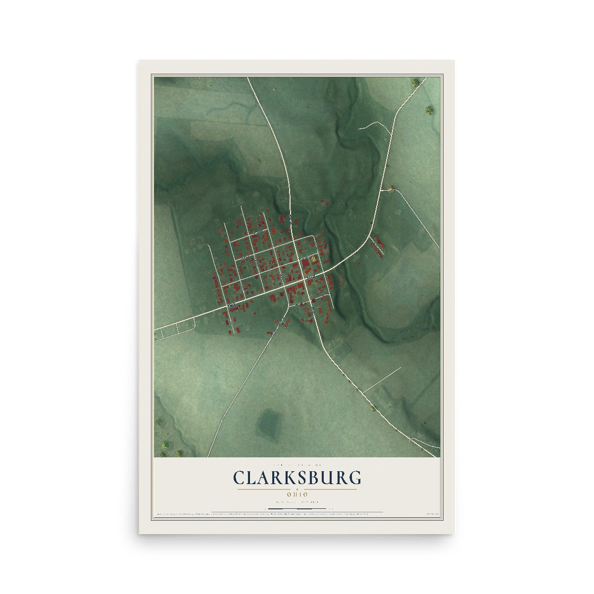 Map of Clarksburg, Ohio, 12 x 18 inch unframed archival matte print