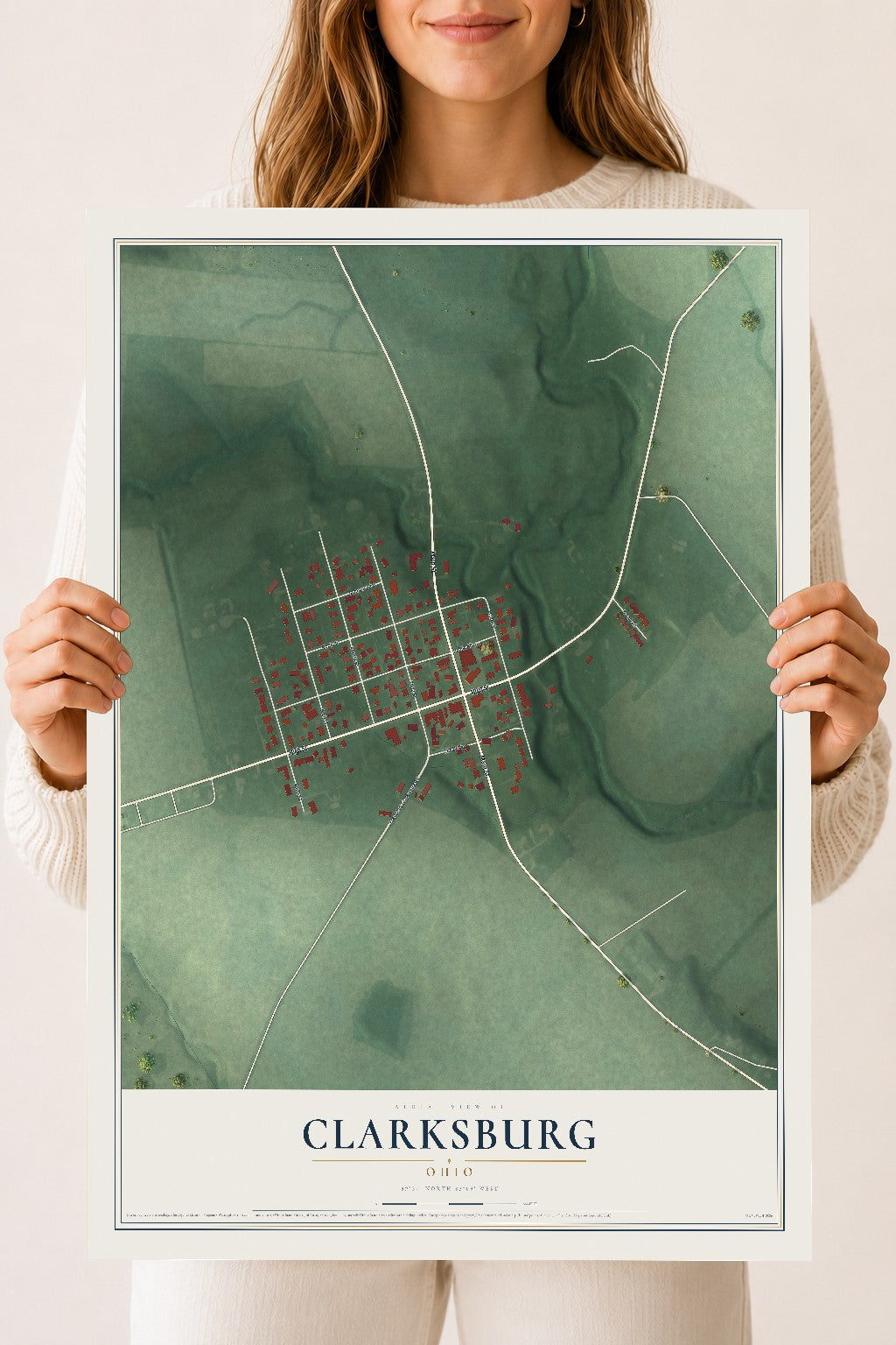 Map of Clarksburg, Ohio, 18 x 24 inch unframed archival matte print