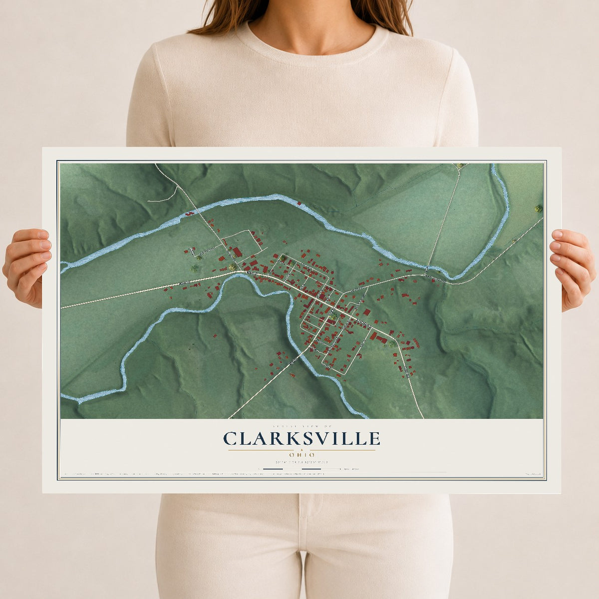 Map of Clarksville, Ohio, 12 x 18 inch unframed archival matte print