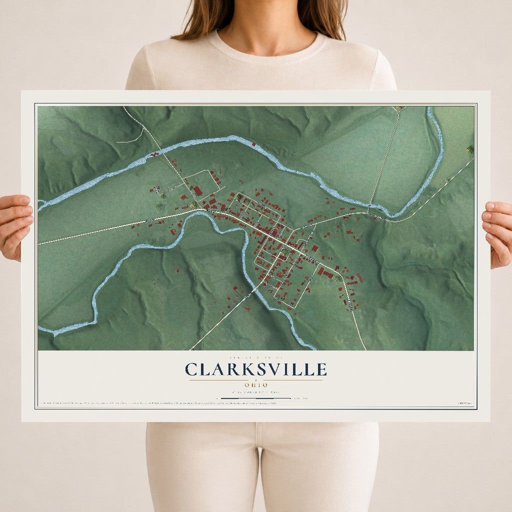 Map of Clarksville, Ohio, 18 x 24 inch unframed archival matte print