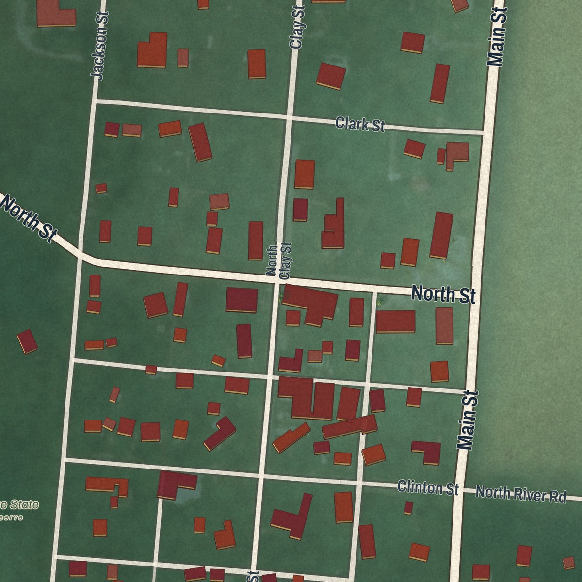 Close-up of the map of Clifton, Ohio print showing street and building detail