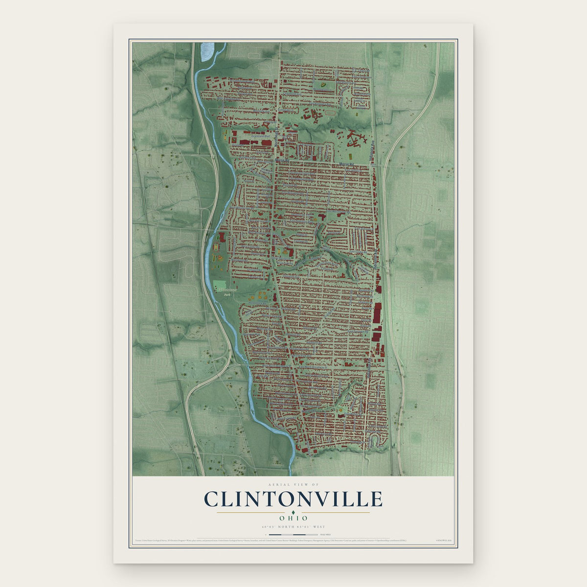 Clintonville, Ohio map print, the full design