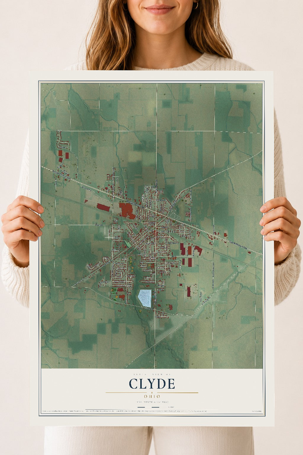 Map of Clyde, Ohio, 18 x 24 inch unframed archival matte print