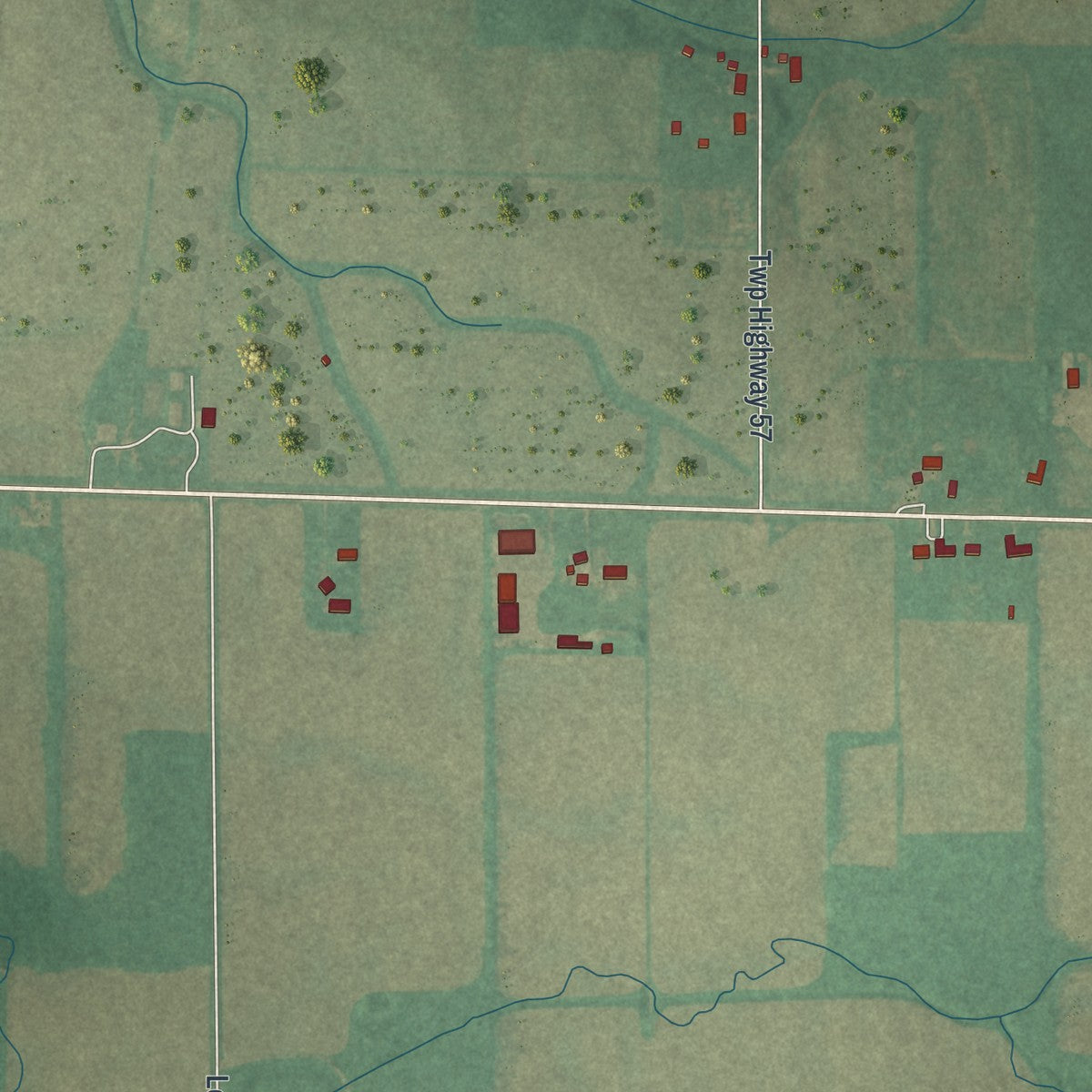 Close-up of the map of Collins, Ohio print showing street and building detail