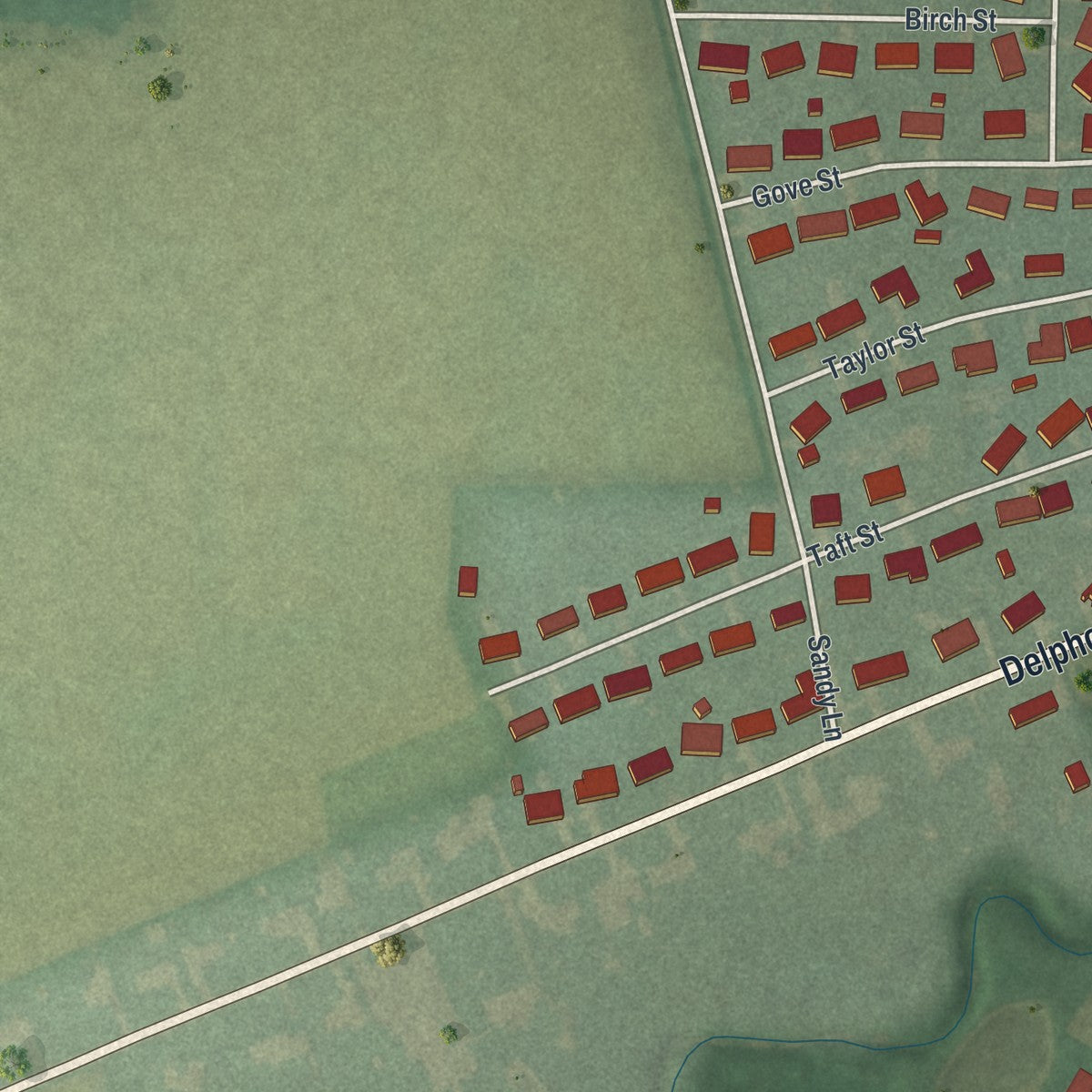 Second close-up of the map of Columbus Grove, Ohio print showing more streets and buildings