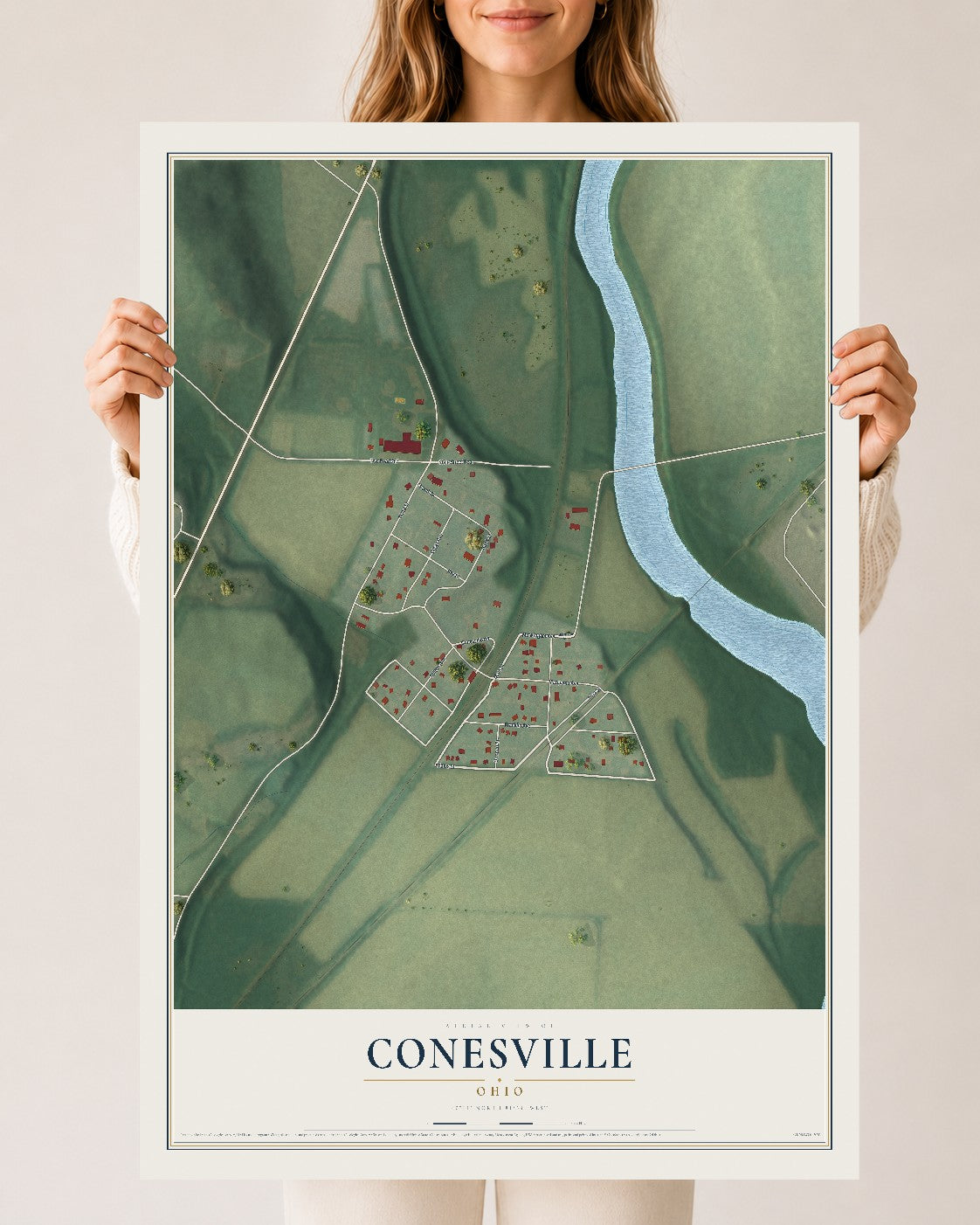 Map of Conesville, Ohio, 24 x 36 inch unframed archival matte print