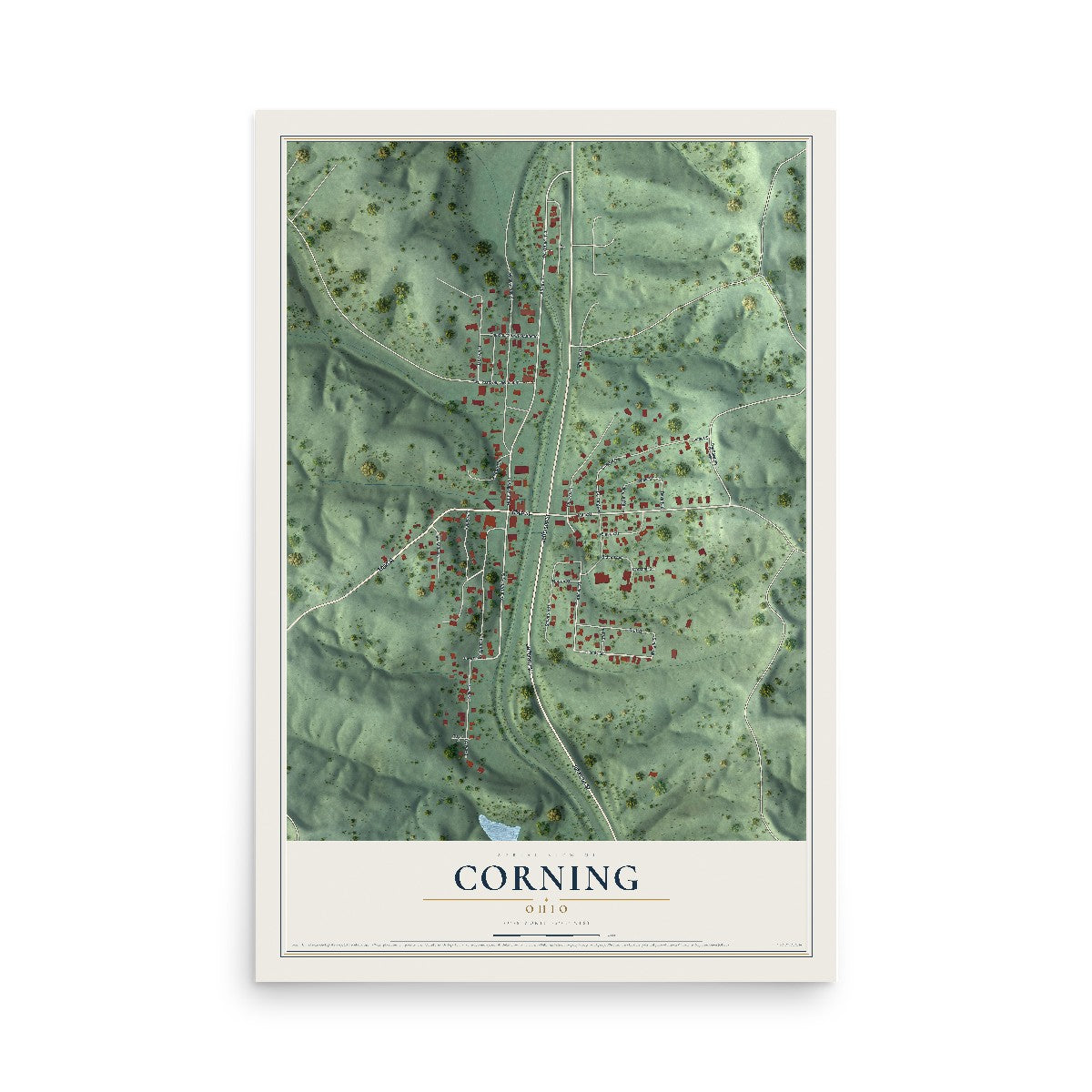 Map of Corning, Ohio, 12 x 18 inch unframed archival matte print