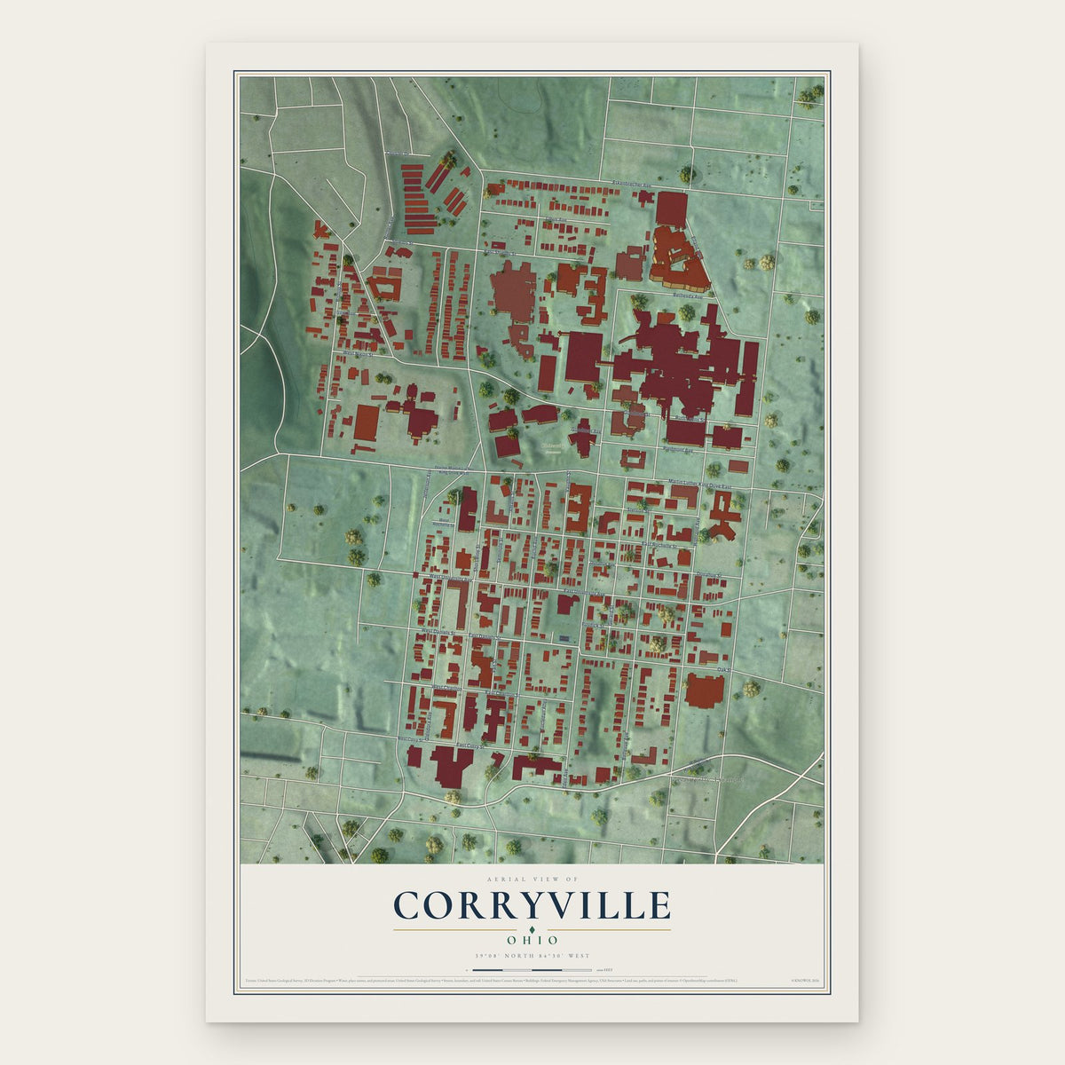 Corryville, Ohio map print, the full design