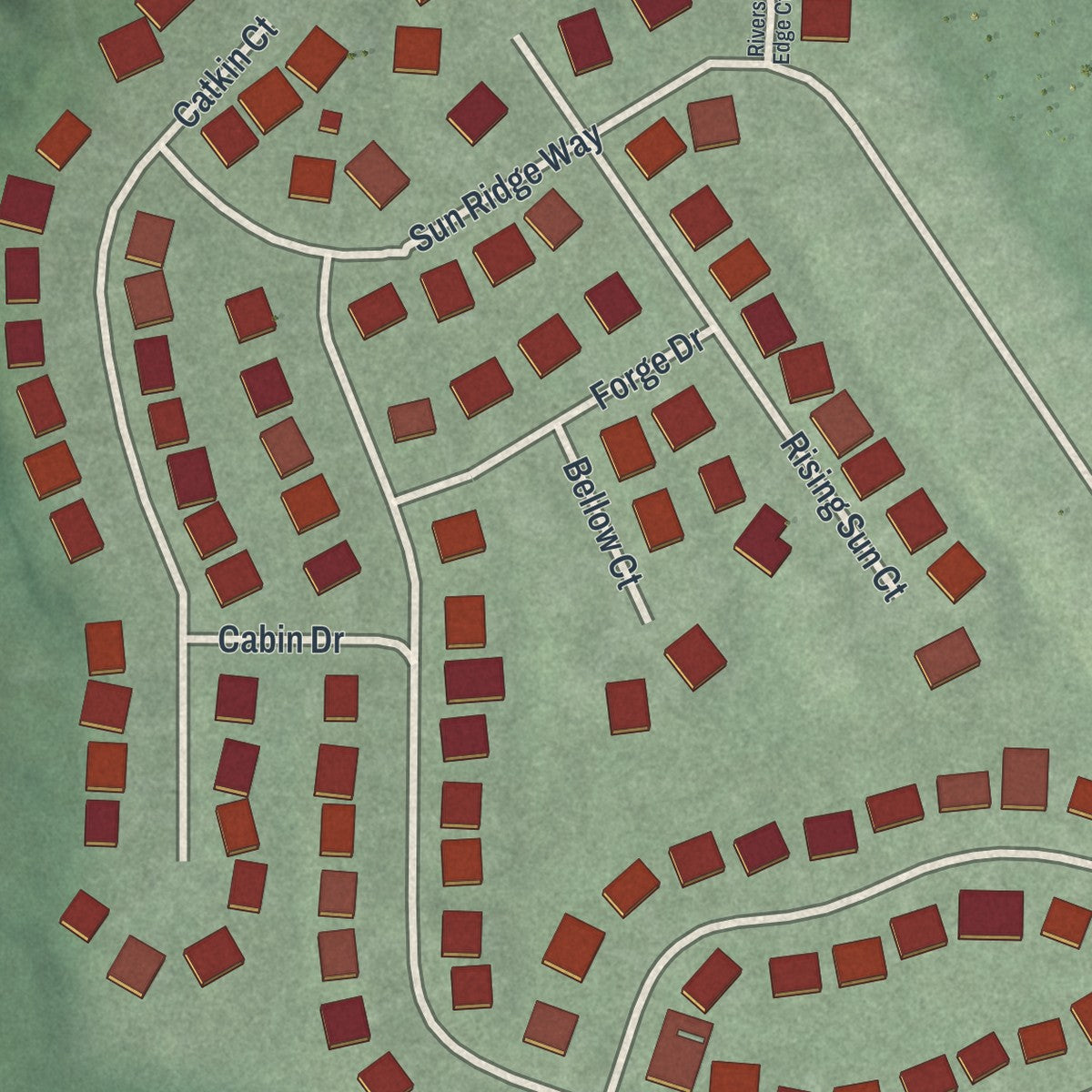 Close-up of the map of Corwin, Ohio print showing street and building detail