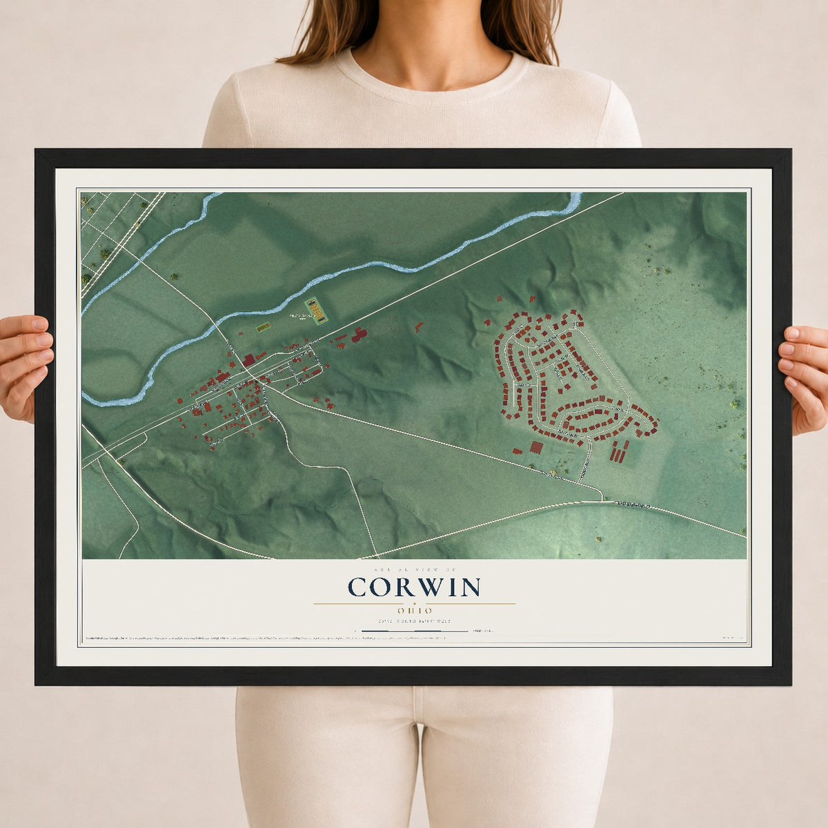 Map of Corwin, Ohio, 18 x 24 inch print in a black wood frame