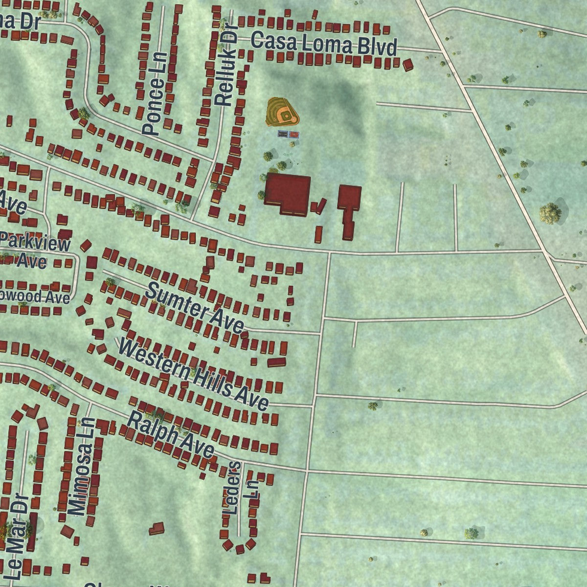 Second close-up of the map of Covedale, Ohio print showing more streets and buildings