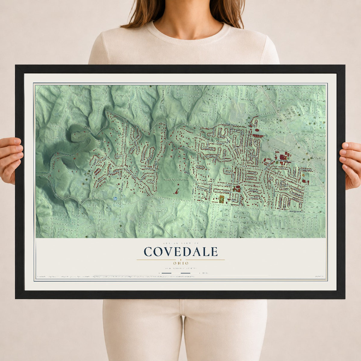 Map of Covedale, Ohio, 18 x 24 inch print in a black wood frame