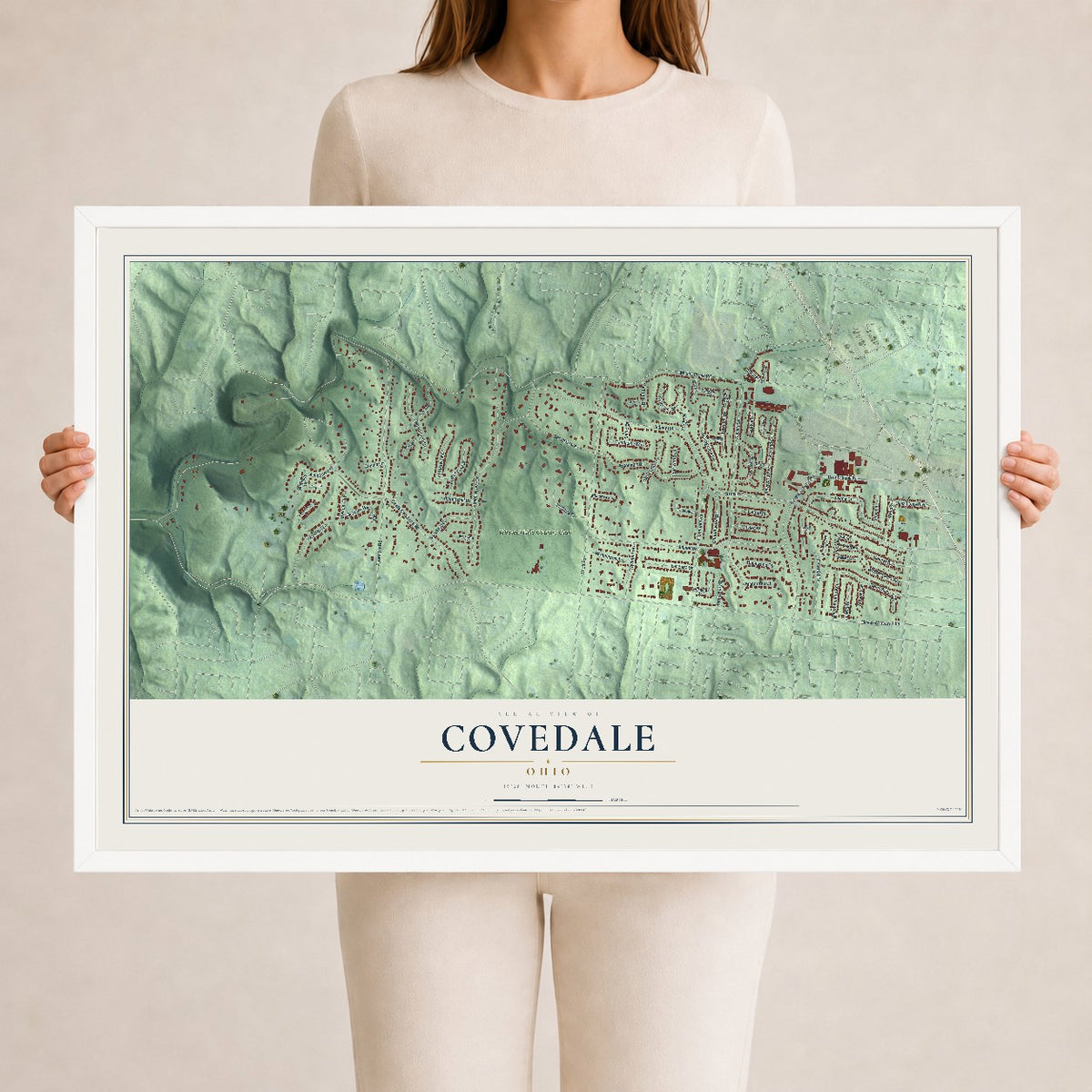 Map of Covedale, Ohio, 24 x 36 inch print in a white wood frame