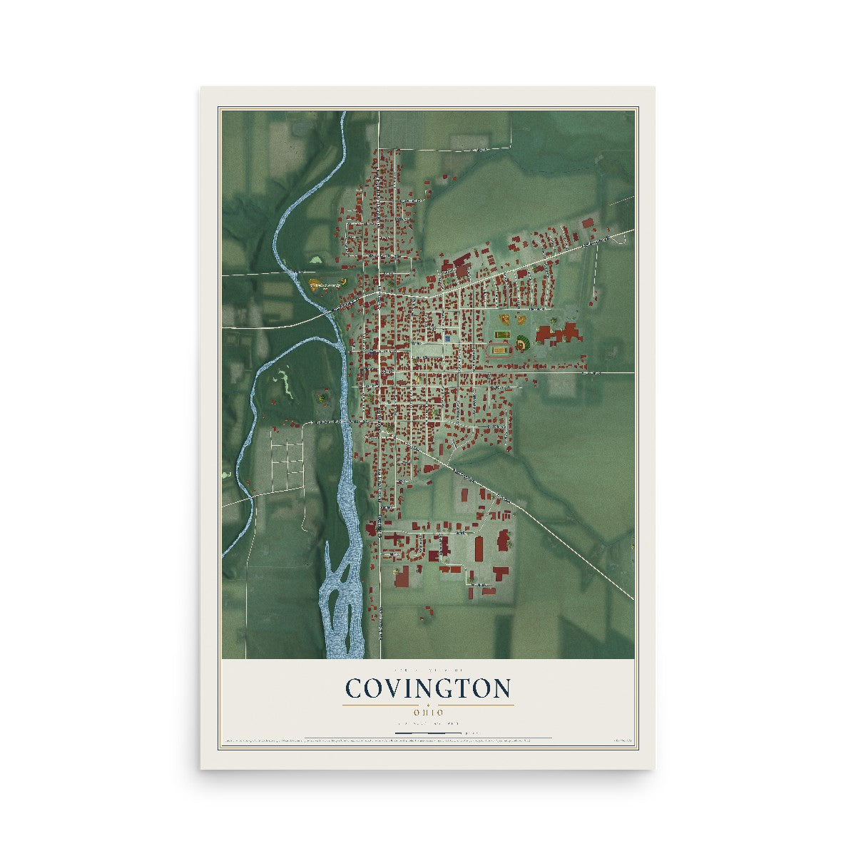 Map of Covington, Ohio, 12 x 18 inch unframed archival matte print
