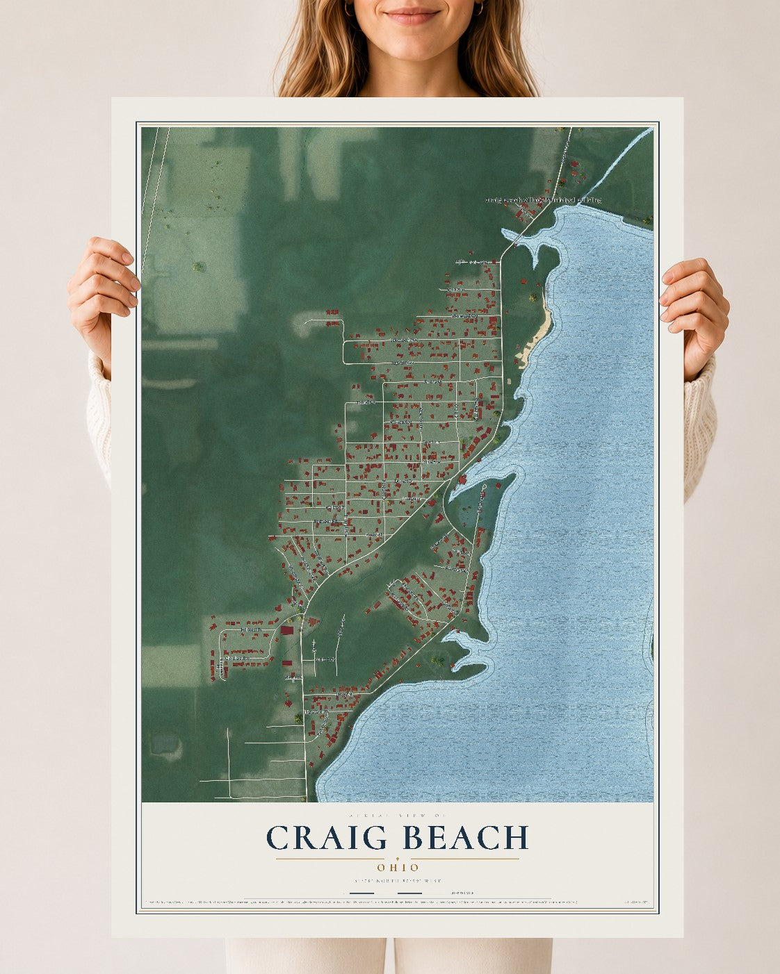 Map of Craig Beach, Ohio, 24 x 36 inch unframed archival matte print