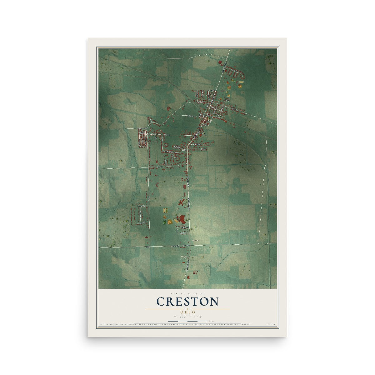 Map of Creston, Ohio, 12 x 18 inch unframed archival matte print