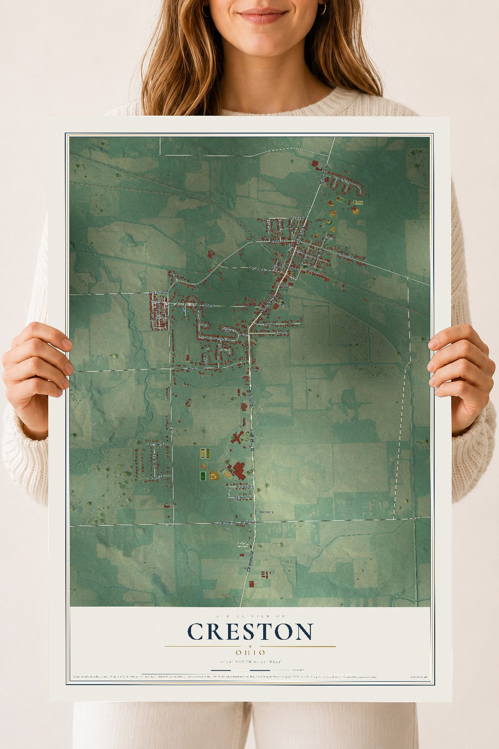 Map of Creston, Ohio, 18 x 24 inch unframed archival matte print