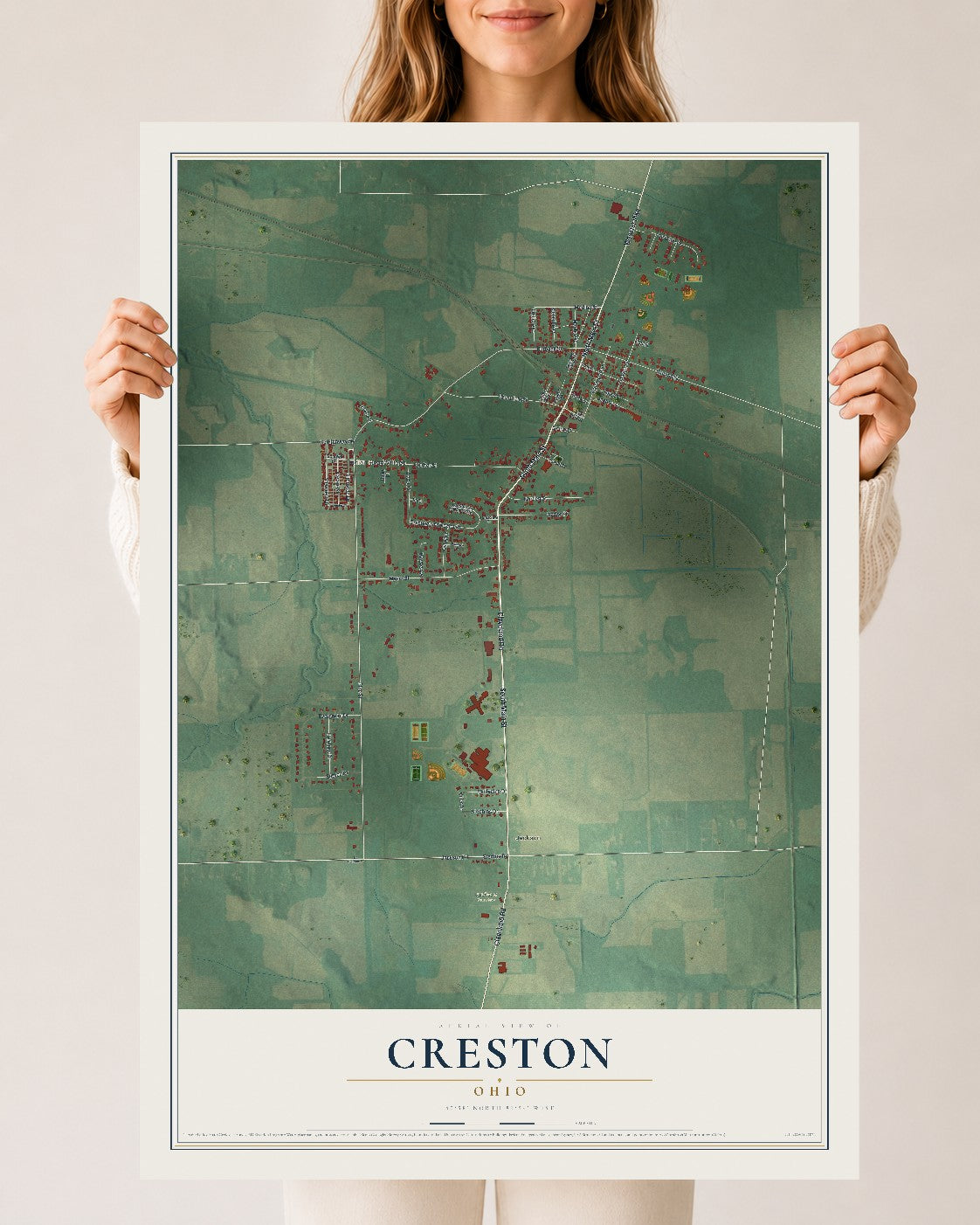 Map of Creston, Ohio, 24 x 36 inch unframed archival matte print