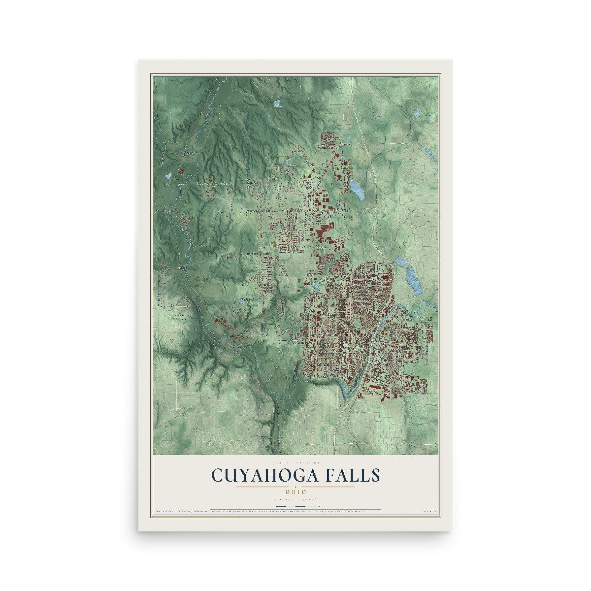 Map of Cuyahoga Falls, Ohio, 12 x 18 inch unframed archival matte print