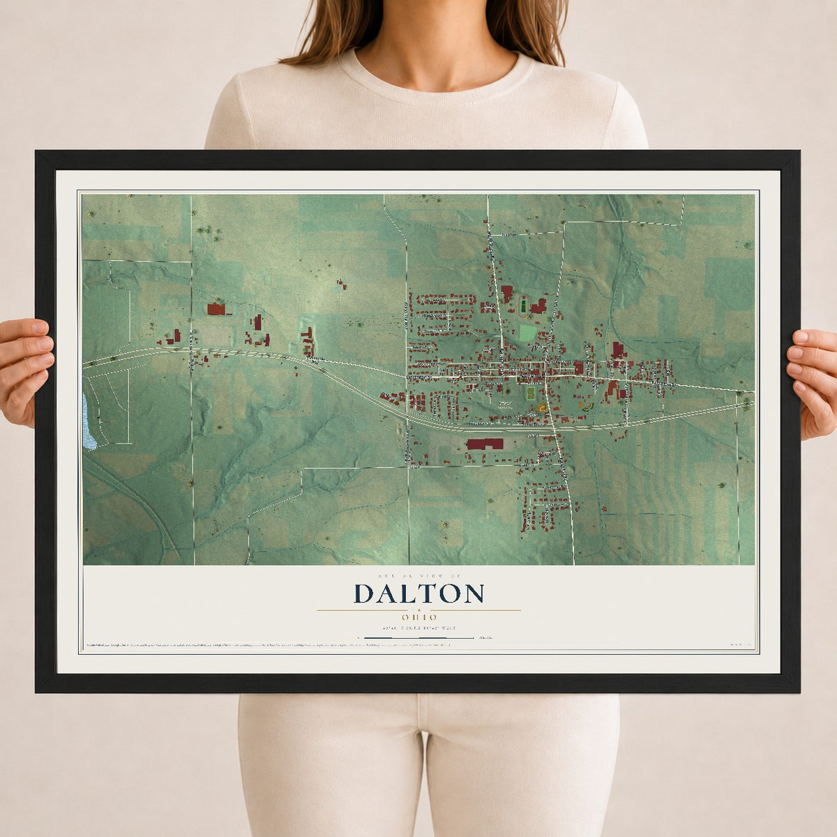 Map of Dalton, Ohio, 18 x 24 inch print in a black wood frame