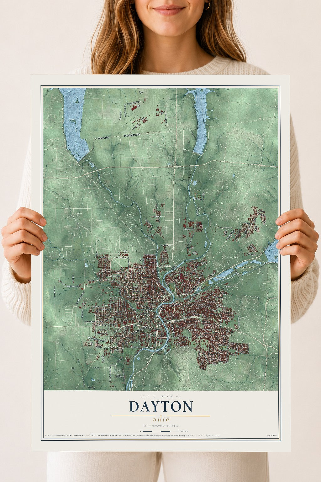 Map of Dayton, Ohio, 18 x 24 inch unframed archival matte print
