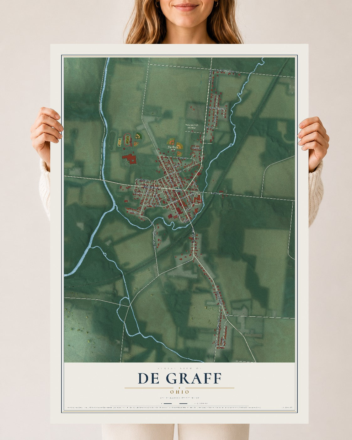 Map of De Graff, Ohio, 24 x 36 inch unframed archival matte print