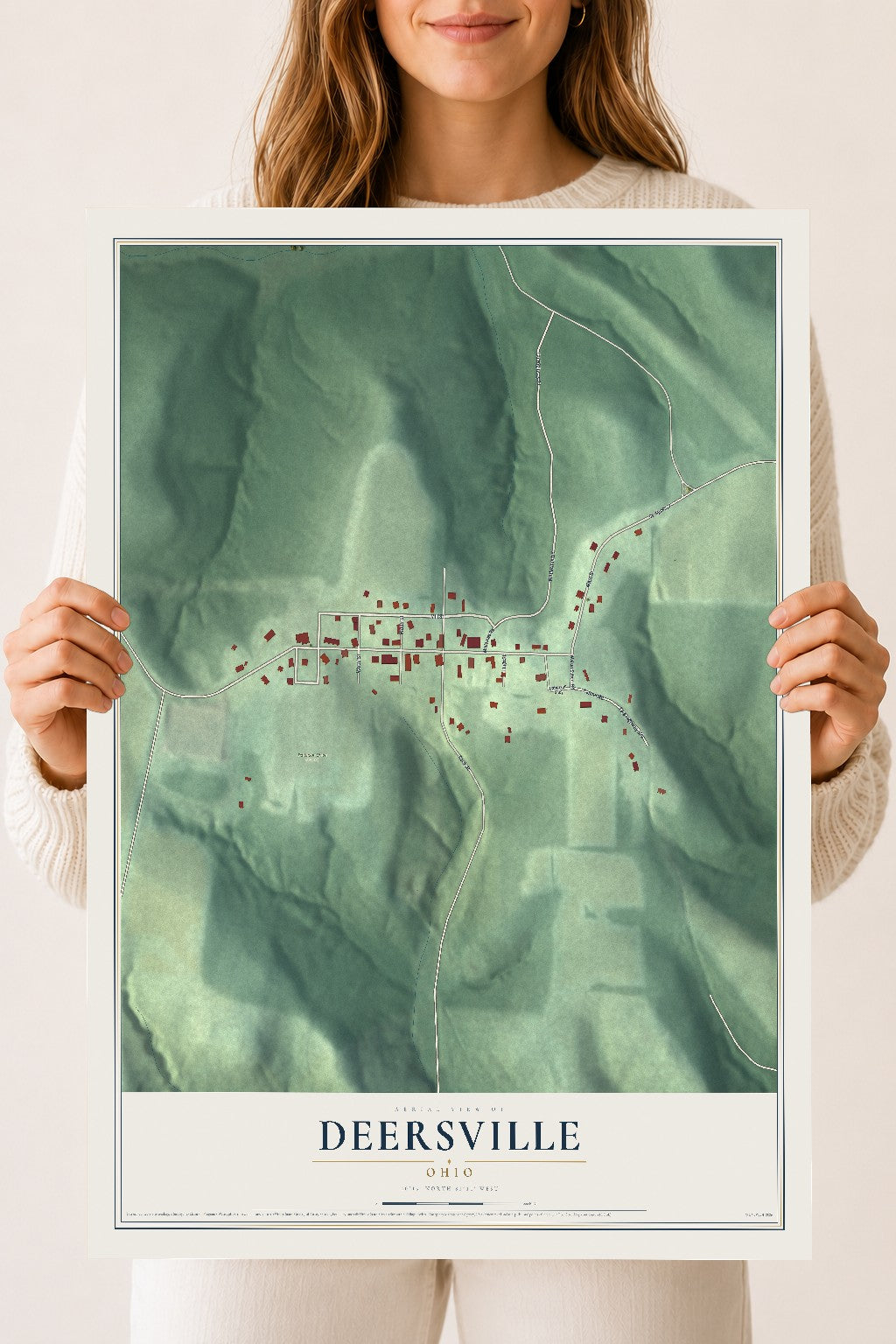 Map of Deersville, Ohio, 18 x 24 inch unframed archival matte print