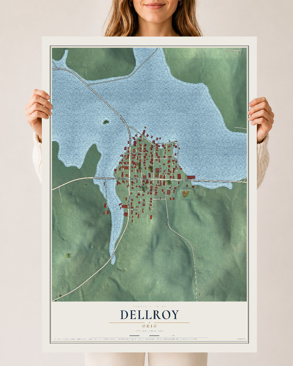 Map of Dellroy, Ohio, 24 x 36 inch unframed archival matte print
