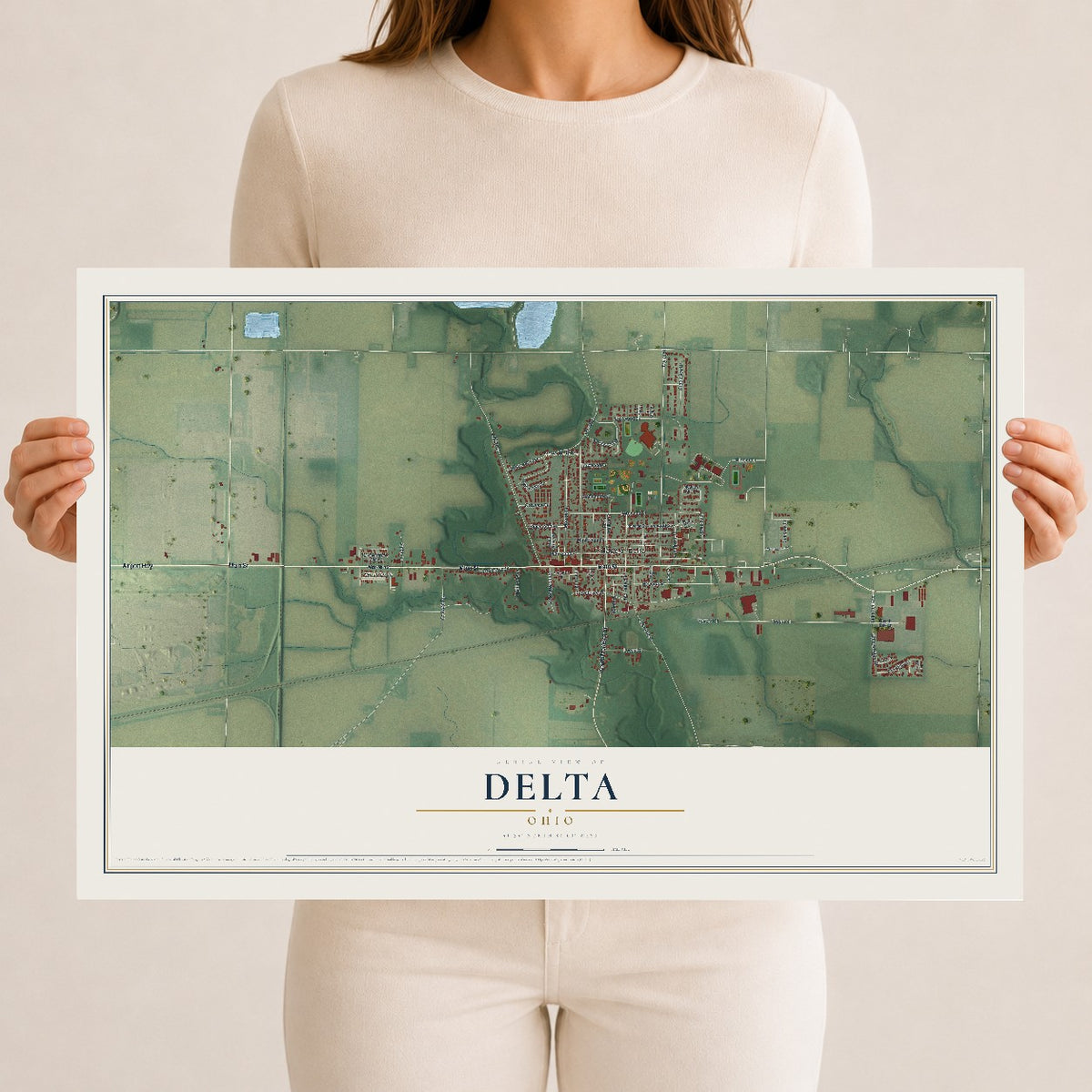 Map of Delta, Ohio, 12 x 18 inch unframed archival matte print