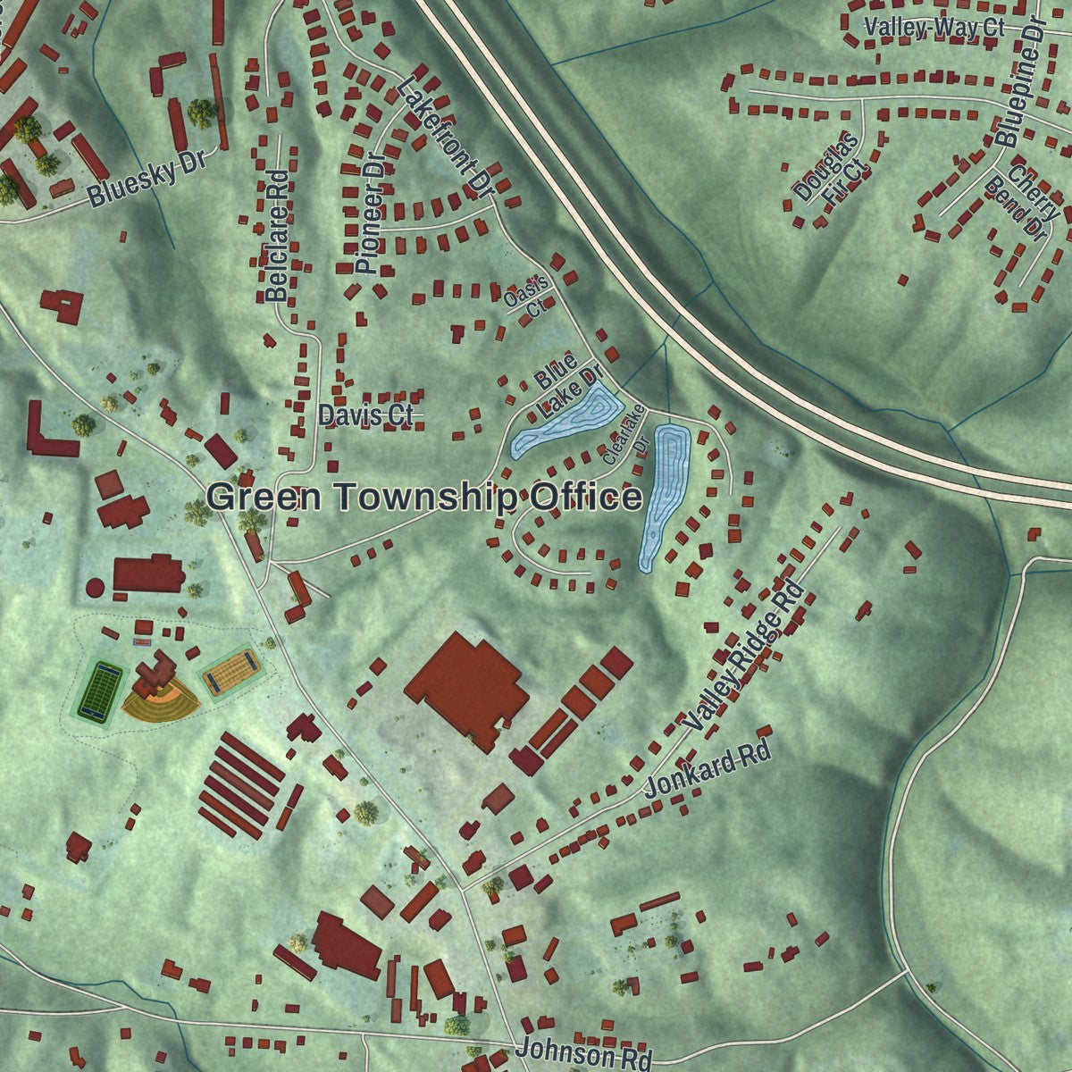 Second close-up of the map of Dent, Ohio print showing more streets and buildings