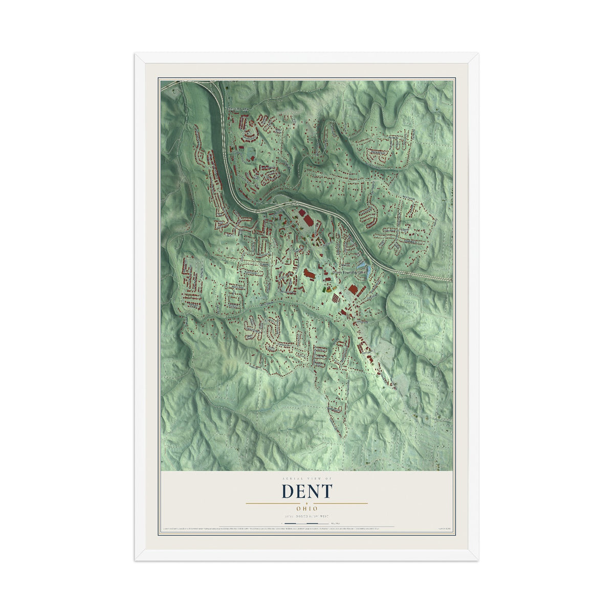 Map of Dent, Ohio, 12 x 18 inch print in a white wood frame