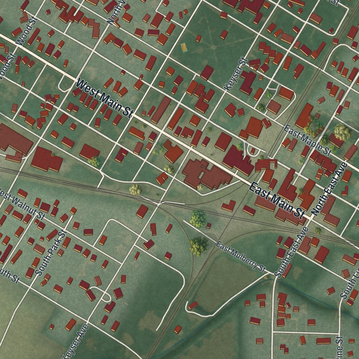 Close-up of the map of Deshler, Ohio print showing street and building detail