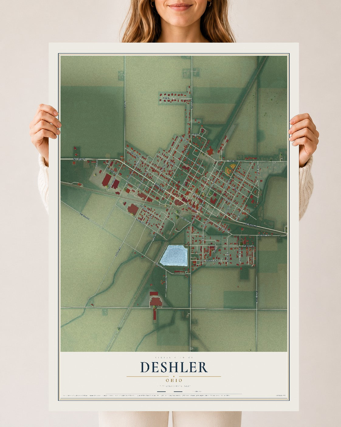 Map of Deshler, Ohio, 24 x 36 inch unframed archival matte print