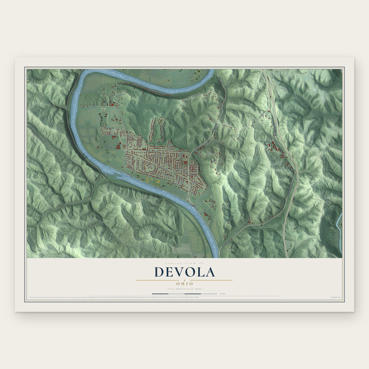 Devola, Ohio map print, the full design