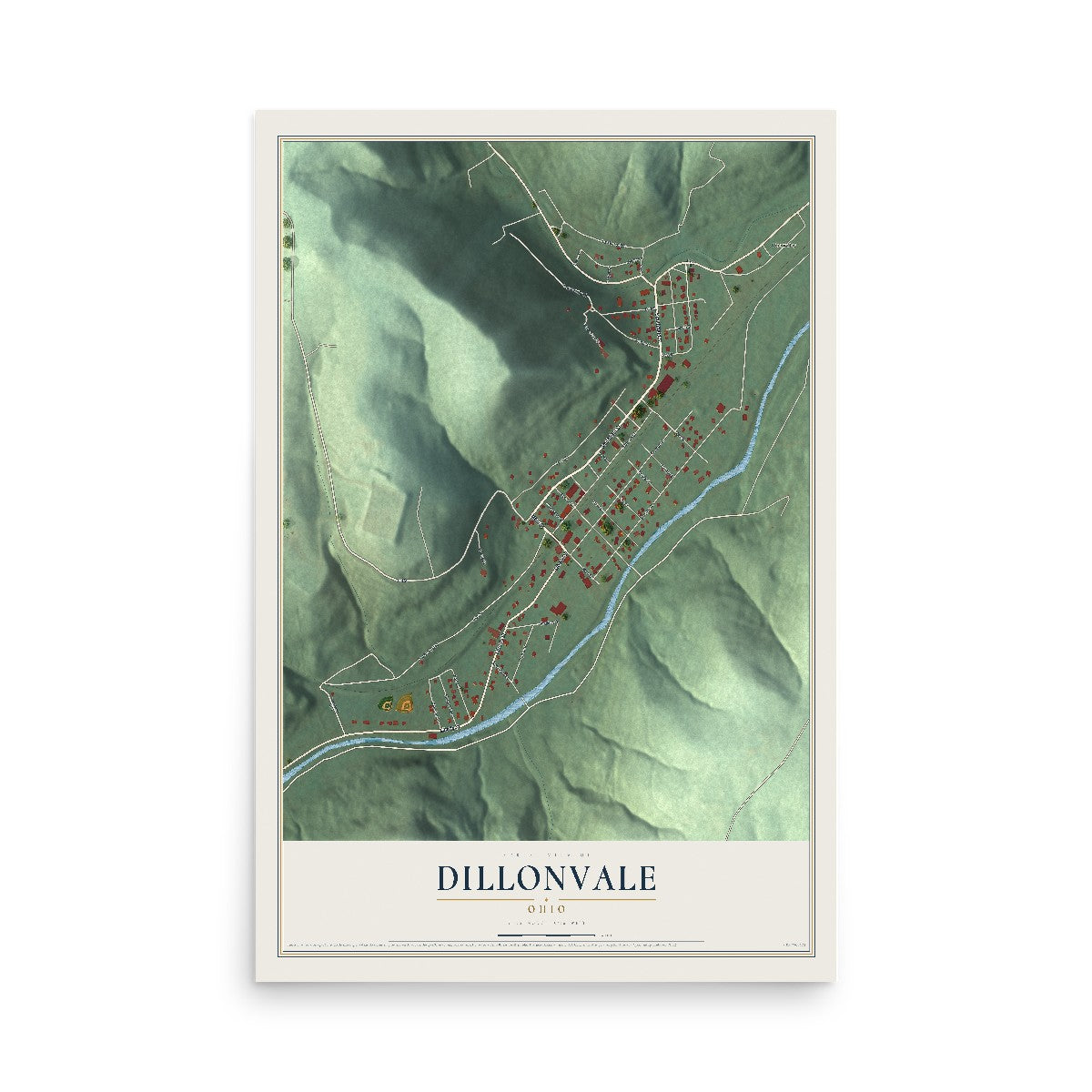 Map of Dillonvale, Ohio, 12 x 18 inch unframed archival matte print