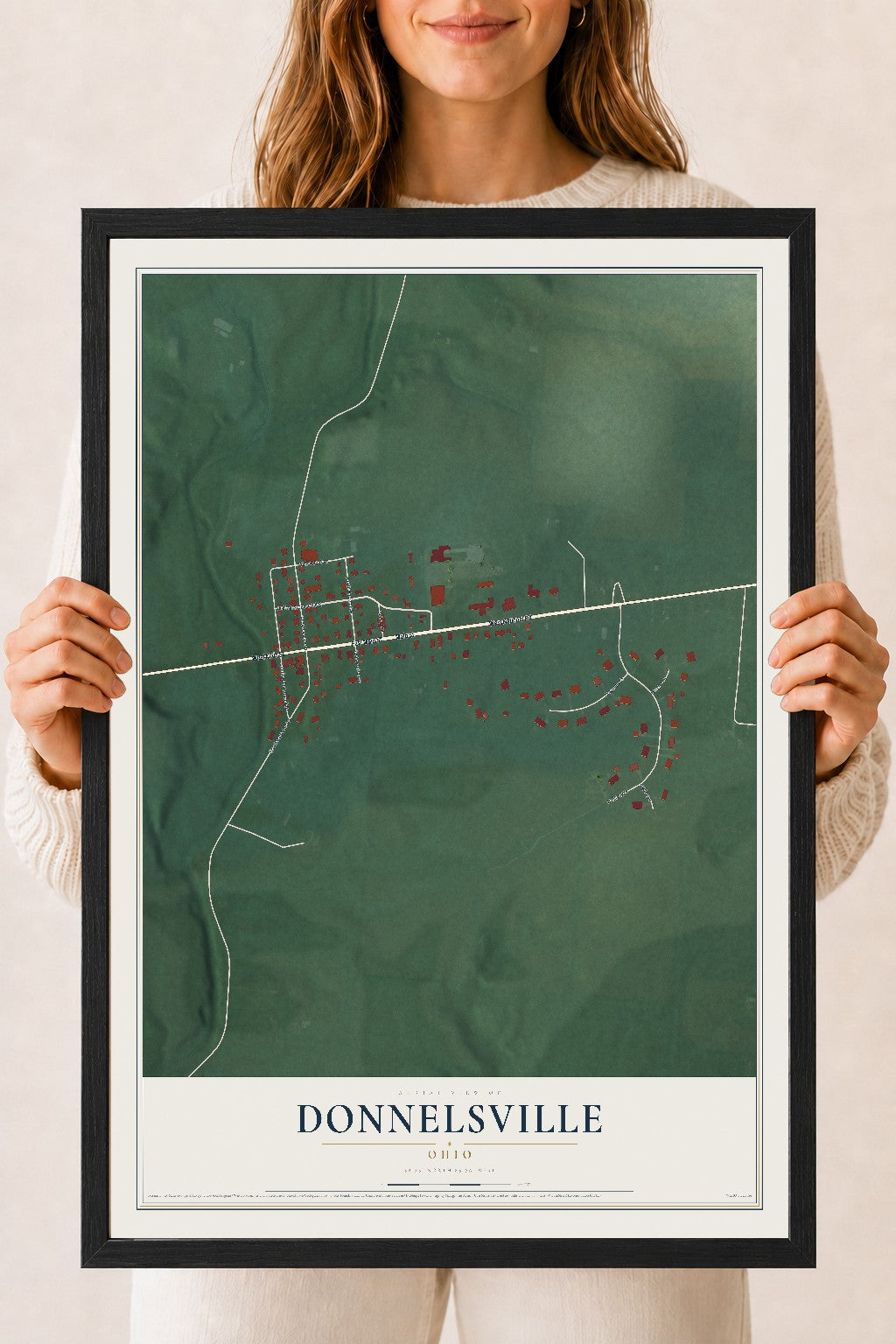 Map of Donnelsville, Ohio, 18 x 24 inch print in a black wood frame