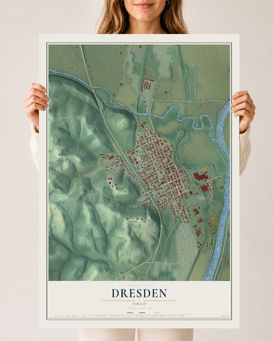 Map of Dresden, Ohio, 24 x 36 inch unframed archival matte print