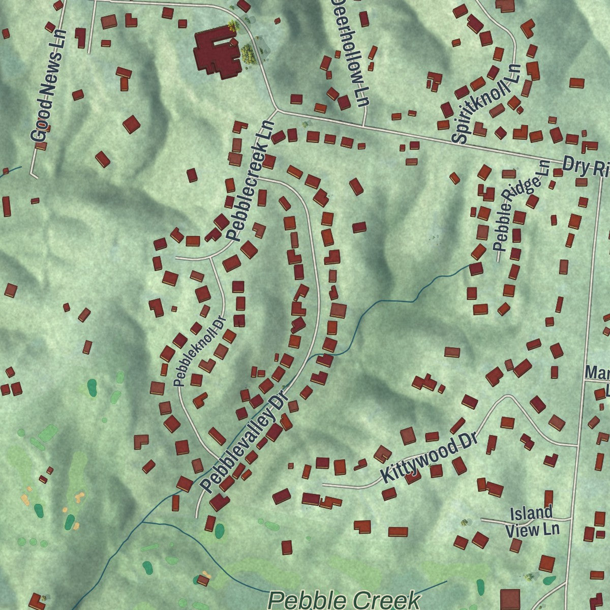 Close-up of the map of Dry Ridge, Ohio print showing street and building detail