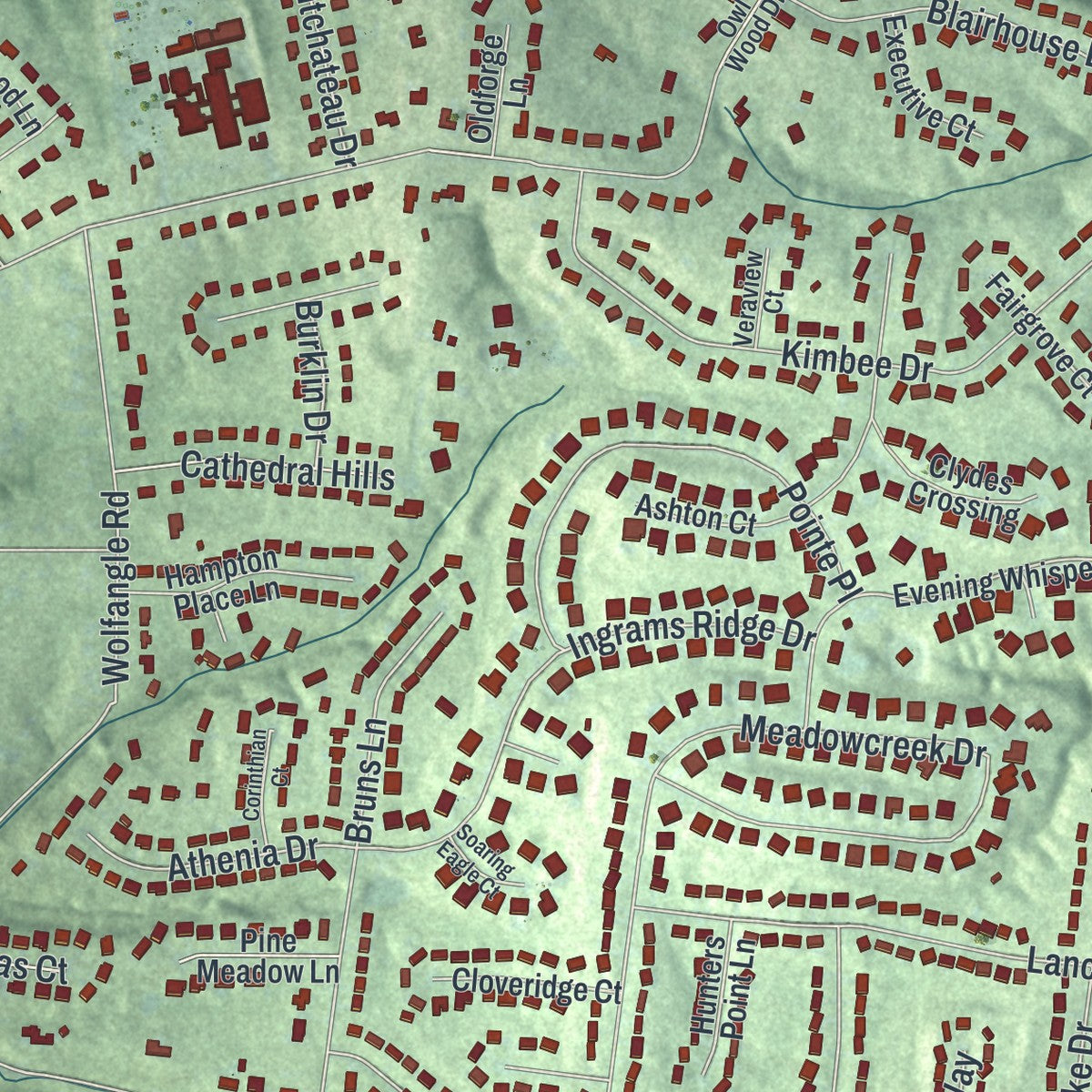 Close-up of the map of Dry Run, Ohio print showing street and building detail