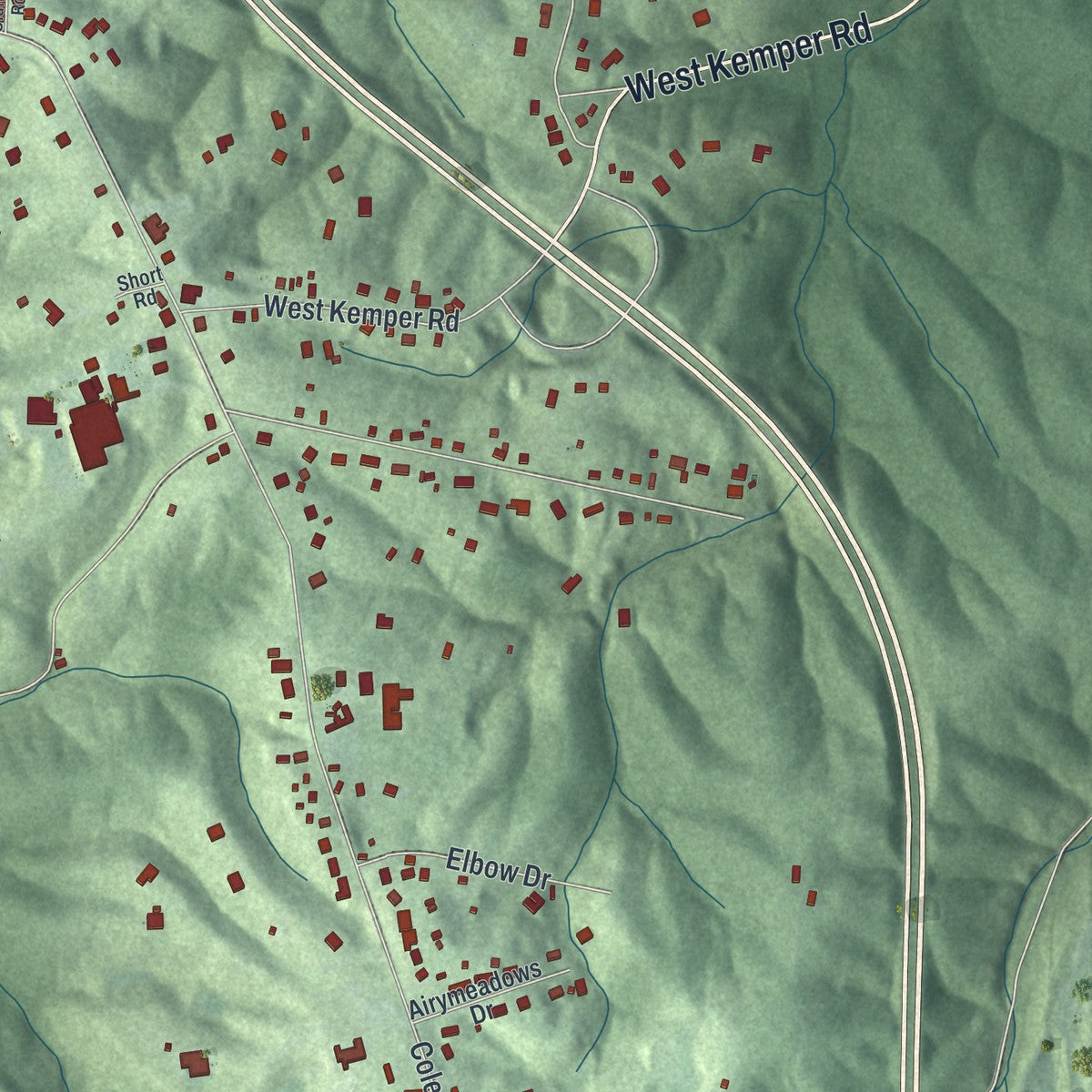 Close-up of the map of Dunlap, Ohio print showing street and building detail