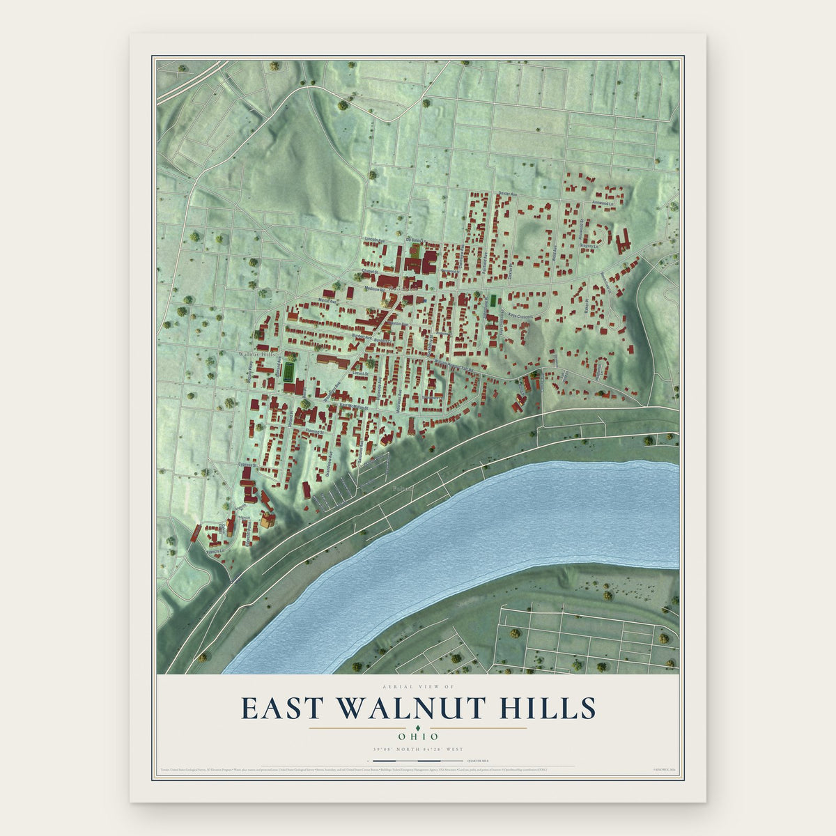 East Walnut Hills, Ohio map print, the full design