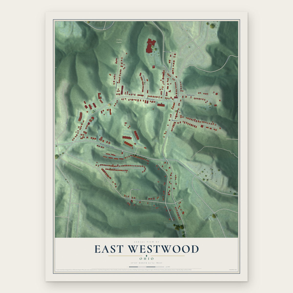 East Westwood, Ohio map print, the full design