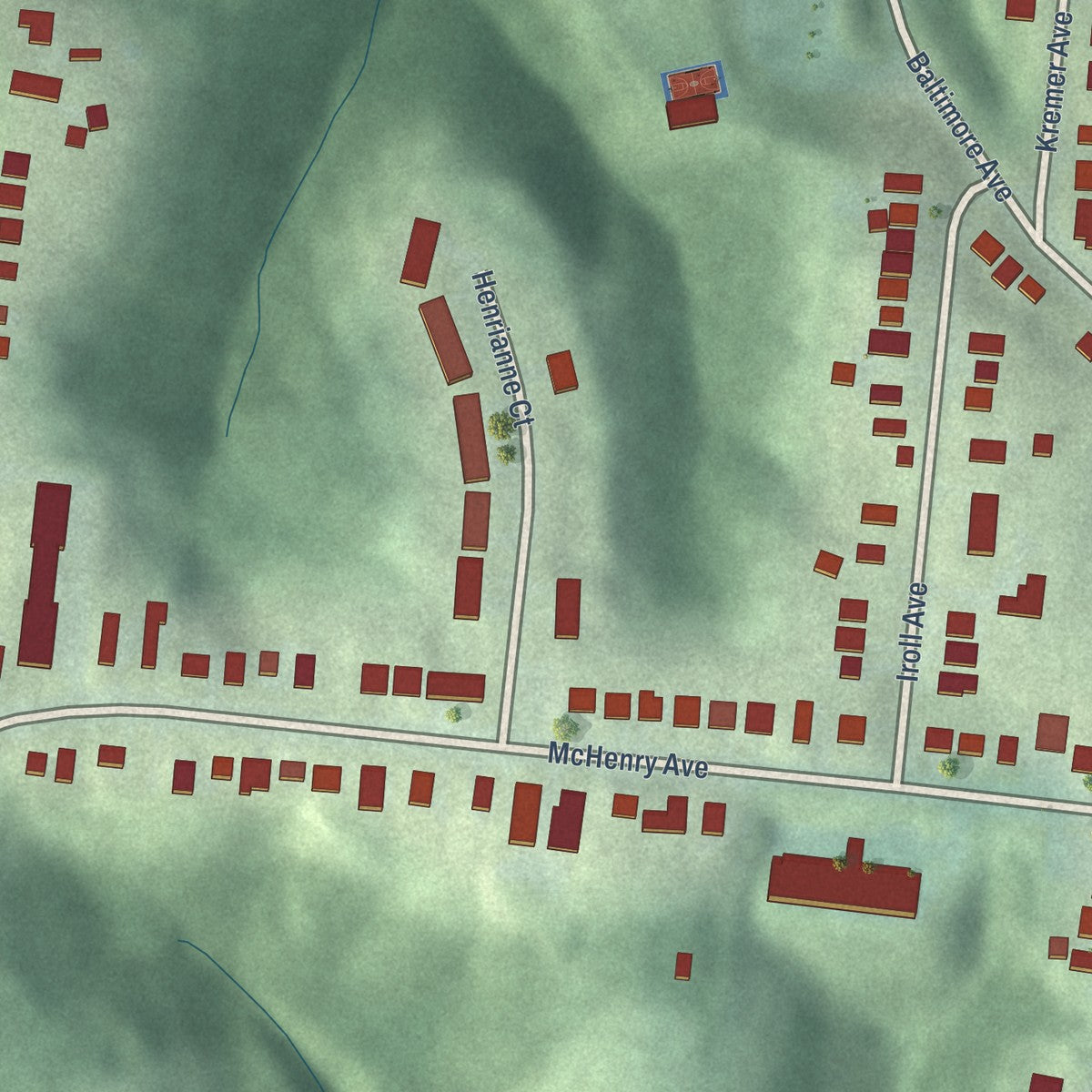 Close-up of the map of East Westwood, Ohio print showing street and building detail