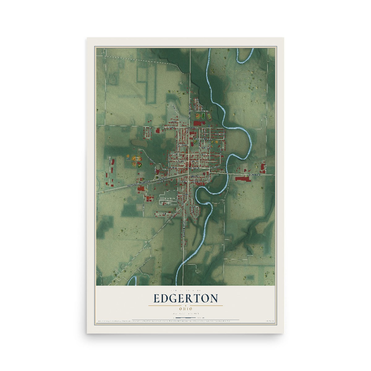 Map of Edgerton, Ohio, 12 x 18 inch unframed archival matte print