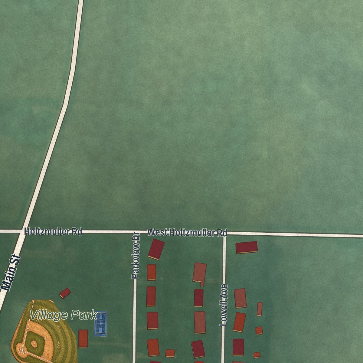 Second close-up of the map of Eldorado, Ohio print showing more streets and buildings